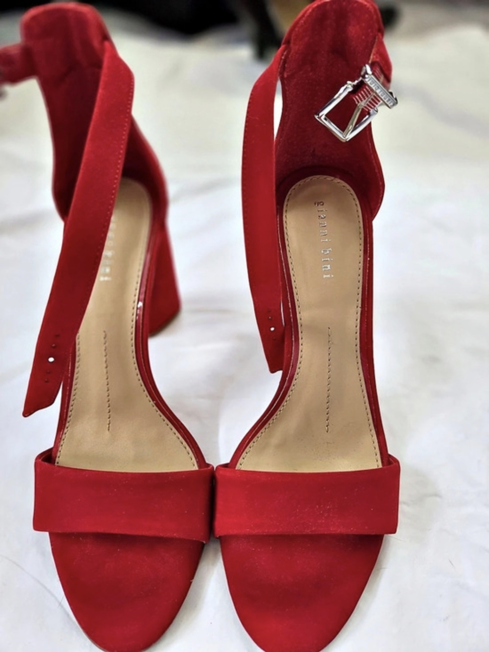 Gianni Bini Arleena Suede Ankle Strap Block Heel Sandals Arleena Red Suede Heels